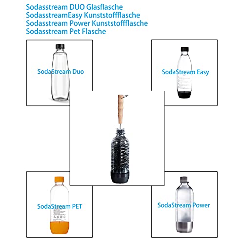 LiangMai Flaschenbürste kompatibel mit SodaStream 1L Flaschen, Crystal PET und Duo Flaschen, KST-Flasche und 1L Glasflasche, als Gläserbürste, Flaschenreiniger mit Wollkopf & Lang Griff