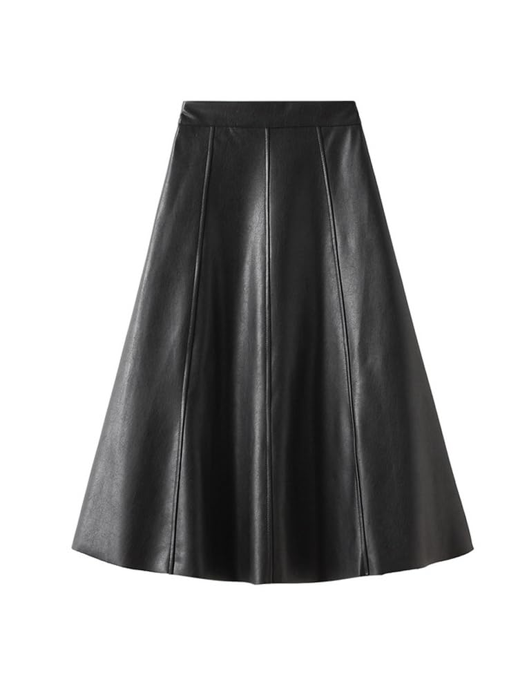 Gonna Pelle Donna,Gonna Pelle Gonna Vintage in Ecopelle Donna Autunno Inverno Gonna Lunga a Trapezio Gonna Elegante in PU Beige Kaki Femminile(Black,M)
