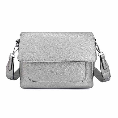 Damen Tasche Shopper Brusttasche Schultertasche Crossbody Trio Umhängetasche Messenger Handtasche Crossover BodyBag Leder Optik Silber