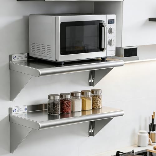 Image of Hally Stainless Steel Shelf Wall Mounted Metal Shelf Wall Shelf 10 x 24 NSF Heavy Duty 250 lb Capacity, Commercial Wall Mounted Storage Rack for Kitchen, Garage, Laundry Room 2 Pack