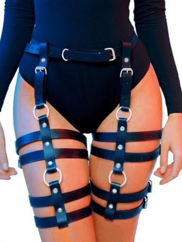 COSYDAYS Black Thigh Garter Belt Punk Leather Leg Harness Thigh Straps for Women3