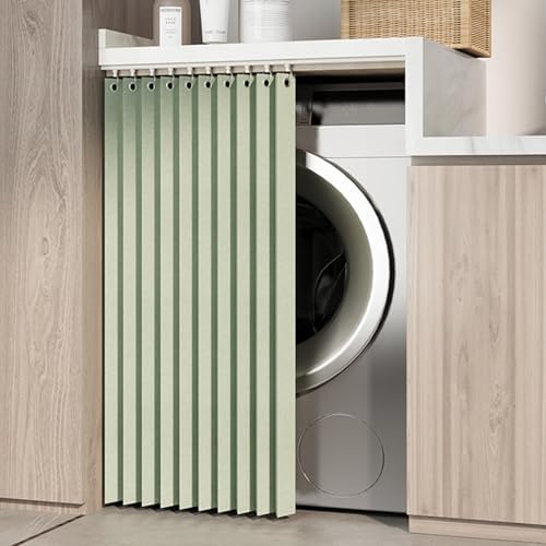 Blackout Laundry Dust-Proof Curtain, Cabinet Wardrobe/Closet Storage Curtains with Slide Rail, Privacy Protection for Under Counter Kitchen, Green (W 60cm x H 100cm)