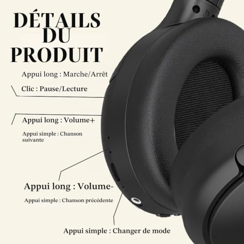 AndThere Casque Sans Fil Bluetooth Over Ear Sans Fil Casque Casque Sur L'oreille Sans Fil Casque Gaming Casque Casque Casque avec Microphone Jack Câble Grand Casque pour PC Musique Gym TV – vue 2