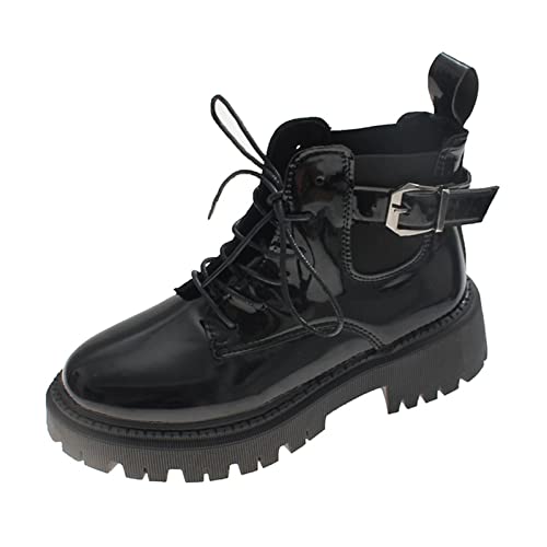 Bottes de moto en cuir pour femme avec lacets et semelle épaisse