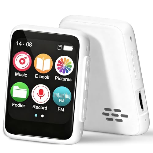 Kids Bluetooth MP3 Player with Headphones, Built-in Speaker, Bluetooth 5.3, 512GB Expandable, FM Radio, Voice Recorder, E-Book Reader - Music Player for Children, White