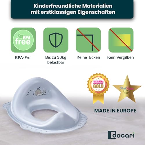 DOCARI Toilettensitz Kinder Klositz Aufsatz rutschsicher & ergonomisch blau - Toilettenaufsatz Kinder WC Sitz für komfortables sicheres Toilettentraining - Kindertoilettensitzaufsatz ab 2 Jahre