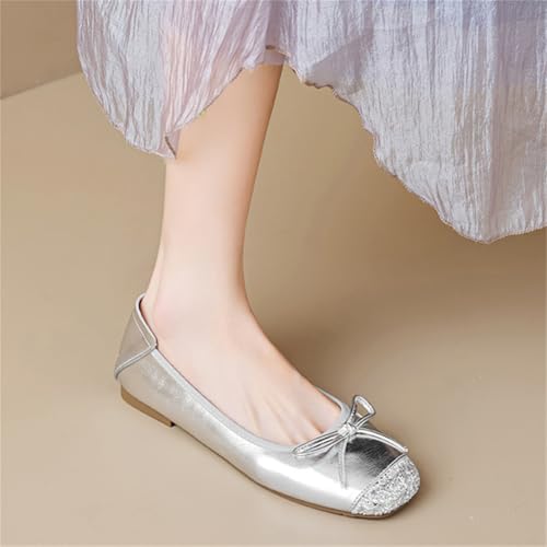 Women's Ballet Flats French Bowknot Squared Toe Shoes Retro Soft Mary Jane Flat Comfort Light Weight Slip-On Dress Shoes4