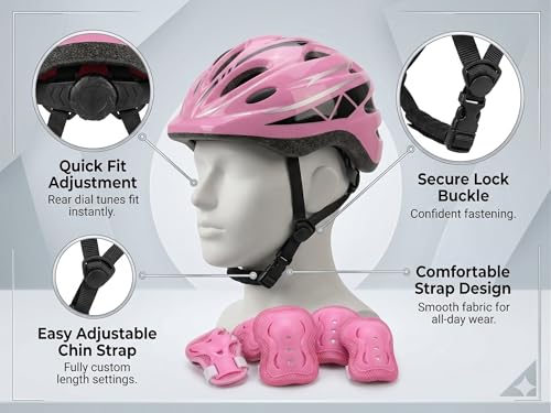 Image of JERN 7 Pieces Kids Children Plastic Roller Skating Bicycle Cycling Scooter Helmet Knee Elbow Pad Wrist Guard Set (Pink)