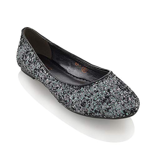 Womens Ladies Flat Ballet Glitter Bridal Bridesmaid Prom Dolly Sparkly Pumps Slip On Shoes Size 3-9