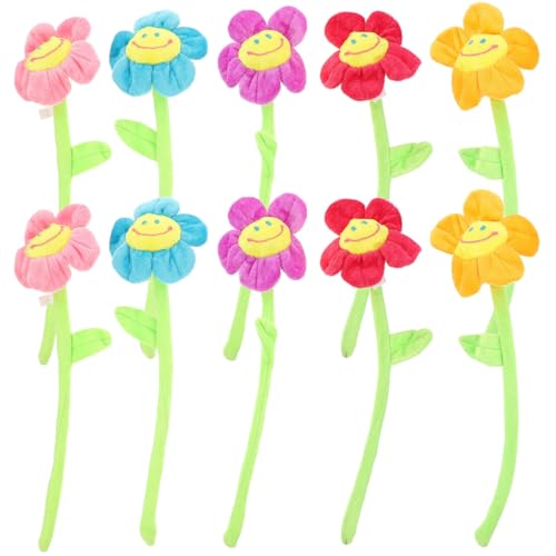 TOYANDONA 10 Pièces en Peluche Fleur Souple Tiges Rideau Boucle Artificielle De Tournesol Embrasses Peluche Daisy Bouquet De Fleurs avec Visage Souriant...