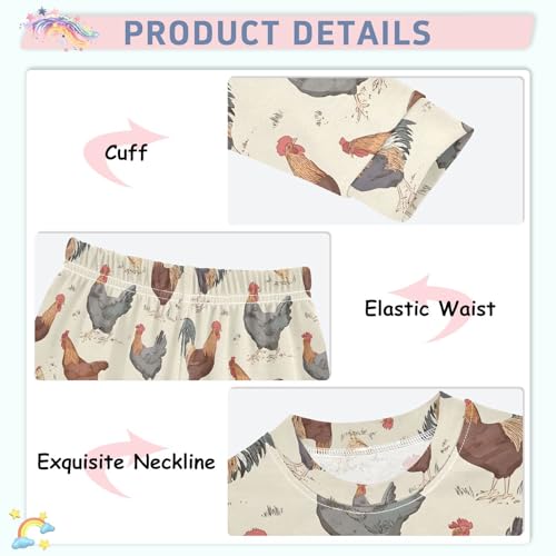 ALAZA Lovely Chicken Rooster Cartoon Pajamas Long Sleeve Sleepwear 2-Piece Pajama Set4
