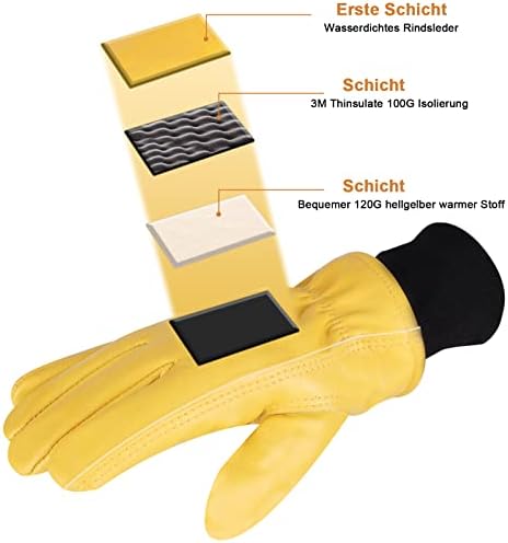 DLY Winter Work Gloves,Leather Winter Work Gloves for Men and Women,Waterproof Winter Gloves with Waterproof Membrane,Warm Working Gloves for Construction, Equipment Operation, Driving, Road Machinery