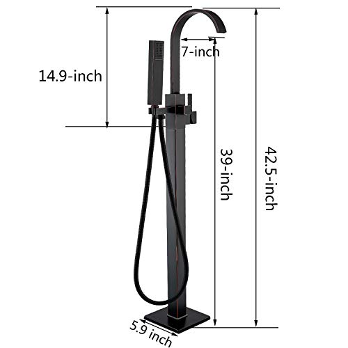 Senlesen Single Handle Floor Mount Bathtub Faucet Free Standing Filler Tub with Handheld Shower Oil Rubbed Bronze