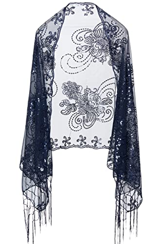 Image of BABEYOND 1920s Sequined Shawl Wraps for Women Fringed Evening Cape Wedding Bridal Shawl Scarf for Evening Dresses Party