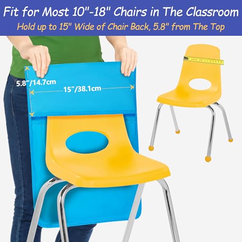15” x 20” Chair Pocket for Classroom, 1 Piece Seat Sack, Chairback Buddy Organizer Pocket for School, Kindergarten with Name Tag, Mesh Pockets, Binder Pages Storage (Blue) - Image 2