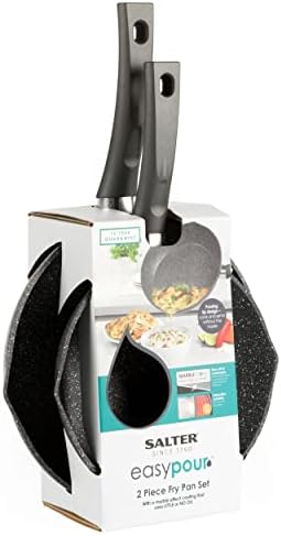 Salter BW09071AR Easy Pour 2 Piece Fry Pan Set, 20/24 cm Frying Pans, Marble Effect Non-Stick Coating, Forged Aluminium, Pouring Lip Design, Soft-Touch Handle, Suitable on all Hobs Including Induction