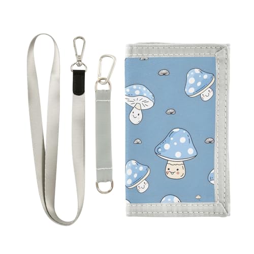 ALAZA Kids Wallets for Boys Girls Toddler Trifold Wallet Children Small Mushrooms Cartoon Blue with Zipper Coin Pocket