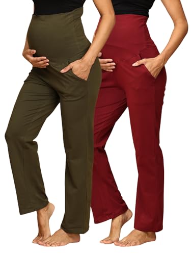 Image of The Mom Store Maternity Track Pants | for Pregnant Women with Ultimate Comfort | Prenatal Yoga Pants | Pre and Post Pregnancy