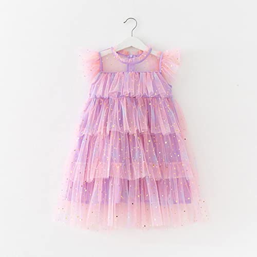 Little Girls Tulle Dress Toddler Ruffle Sleeve Layered Tutu Dresses Kids Star Sequin Summer Party Birthday Wedding Cake Dress4