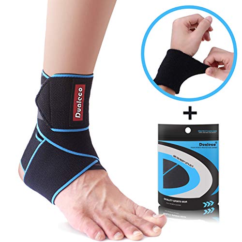 Dualeco Ankle Brace, Adjustable Ankle Brace Support for Women/Men/Kids, Elastic Compression Ankle Wrap, Lace Up Ankle Brace Support for Sprained Ankle, Achilles Tendon, Sports, Running