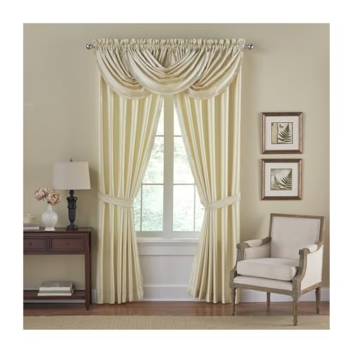 Elrene Home Fashions Versailles Faux-Silk Room-Darkening Curtain Panel, Blackout Curtain with Rod Pocket, 52 Inches by 95 Inches, Ivory, 1 Panel