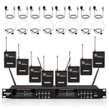 MICNAUX Lapel Wireless Microphone System with Headset & Lavalier Mics, Pro 8 Channel UHF Mics Set with Bodypack Transmitter & Metal Receiver, 200 Adjustable Frequency, 300ft Range for Church, Party