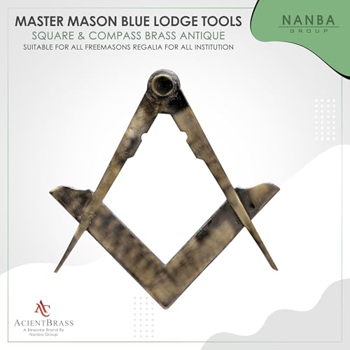 Master Masons Blue Lodge Tool Escuadra y Compás – Escuadra y Compás de Latón Puro con Acabado Antiguo - Set Decorativo Tradicional para Masones miniatura 2