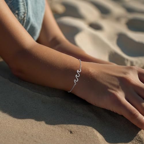 925 Sterling Silver Wave Bracelet Anklet for Women 14K White Gold Plated Adjustable Cubic Zirconia Beach Ocean Anklet Large Bracelet Hypoallergenic Wave Jewelry Gift for Festival Vacation4