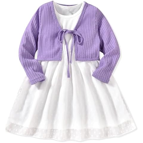 HINTINA 2T Toddler Little Girl 2 Pieces Fall Winter Outfits Sleeveless Swiss Dots White Dress and Long Sleeve Knit Tie Front Cardigan Set Spring Clothes Suit 2-3T Years Cover