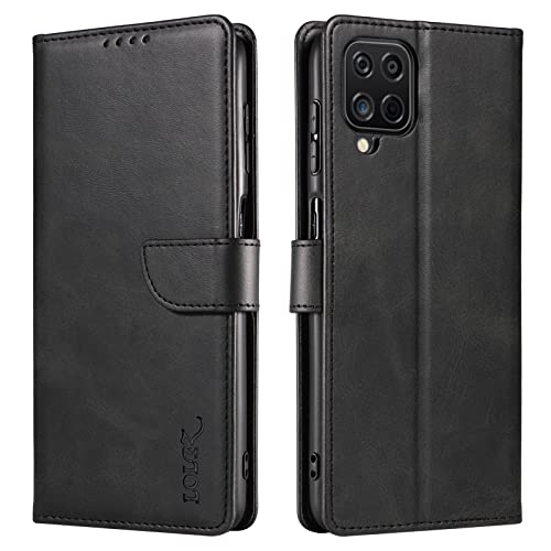 LOLFZ Wallet Case for Samsung Galaxy A12 5G Vintage Leather Book Case with Card Holder Kickstand Magnetic Closure Flip Case Cover for Samsung Galaxy A12 5G - Black
