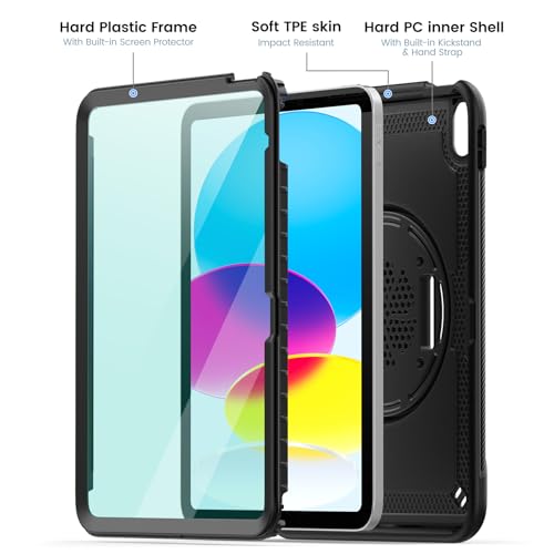 Coque iPad 10e génération 10.9 pouces antichoc avec protège-écran et support noir - 5