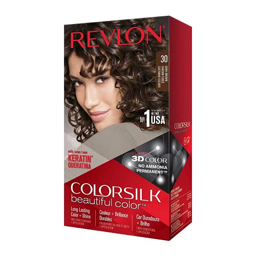 REVLON Colorsilk Beautiful Color, Coloración Capilar Permanente con Keratina y Aminoácidos, Color Intenso de Larga Duración, Sin Amoníaco, Resultado Natural, Tono 30 Castaño Oscuro