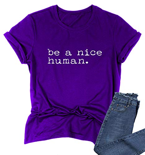 BABEGO Womens Cute Funny T-Shirts Graphic Tees Short Sleeve Purple Large