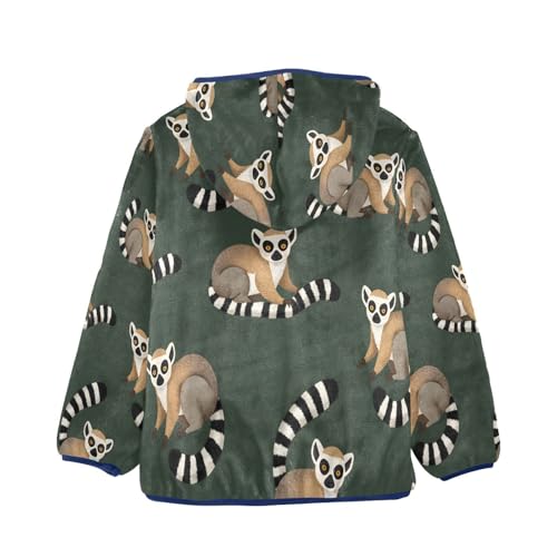 Lemur Cute Pattern on Green Toddler Fleece Jacket Girl Boys Hooded Fleece Jacket Coat Warm Outwear Zip-up 3-10T2