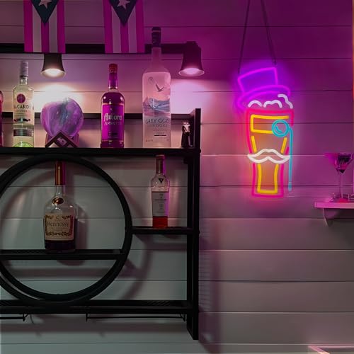 Image of BEER Neon Sign for Wall Decor, Gentleman Neon Bar Signs for Home Bar Pub Party Man Cave Club, Neon Beer Light with Dimmable, Beer Signs Decoration USB Powered with Switch