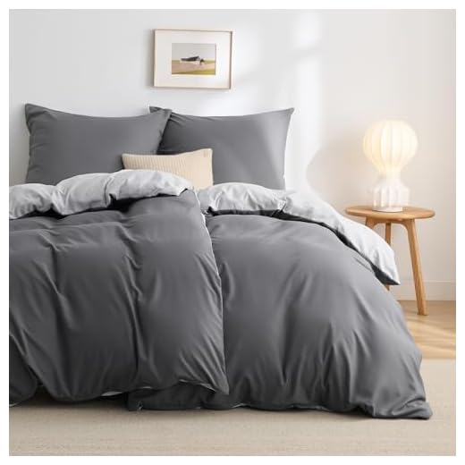 BEDSURE Bettwäsche 135x200 4teilig Grau/Anthrazit- Bettwäsche-Sets Bettbezug 135 x 200 cm 2er Set mit 2 Kissenbezüge 80x80 cm, Oeko-TEX Wendebettwäsche Bedding mit Reißverschluss