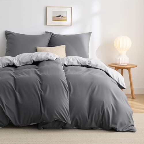 BEDSURE Bettwäsche 135x200 4teilig Grau/Anthrazit- Bettwäsche-Sets Bettbezug 135 x 200 cm 2er Set mit 2 Kissenbezüge 80x80 cm, Oeko-TEX...