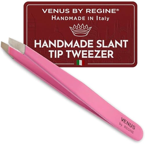 Regine Switzerland Slant Tweezers Handmade Precision Eyebrow Tool Pink