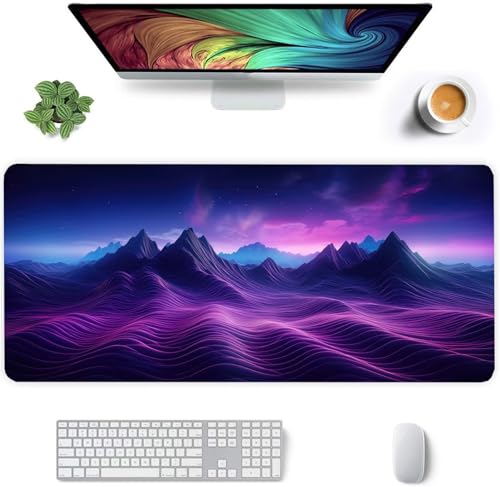 Tapis de Souris Gamer,Tapis de Souris Montagnes topographiques Violettes, Base en antidérapant Extended XXL Long Clavier Pad de Table - Améliore la précision et Vitesse Tapis de Souris - 1000x500x3mm