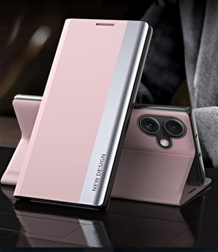 Étui compatible iPhone 17 Pro Max rose protégeant l'écran avec clapet en cuir