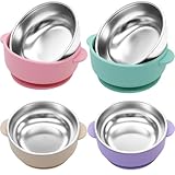 JVEOO 4 Pack Stainless Steel Baby Bowls with Suction, 2-in-1 SUS304 Toddlers Bowl & Removable Silicone Suction Kids Bowl Anti Scald Non Toxic Snack Container for Baby Food Feeding