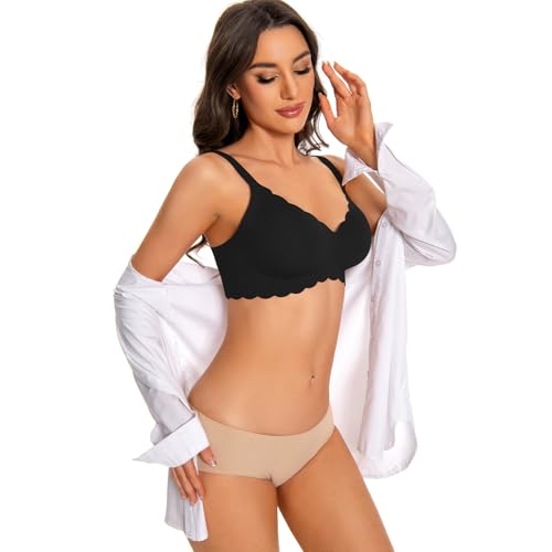 ANGOOL Seamless Bras for Women Wire Free Push Up V Neck Padded Bralette Soft Support Full Coverage Comfort Women Bra, Black, XL - Image 6
