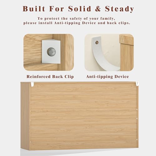 Image of Fluted 6 Drawer Dresser for Bedroom, 55 inch Wide Modern Wooden Chest of Drawers with Metal Handles, TV Stand & Closet Storage Organizer for Living Room,Hallway, Natural Wood