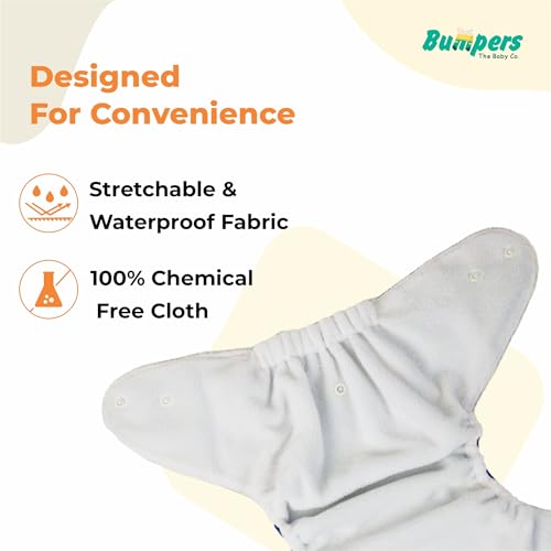 Image of Bumpers Premium & Ultra Soft Reusable Cloth Diaper with Insert Pads | Extra Absorbant, Washable, Waterproof & Adjustable cloth diaper for babies /Kids, 3M-3Years (Combo, Free size, Sea Blue+Beige)