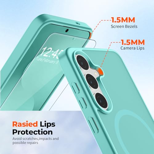 Image of SUPFINE Magnetic for Samsung Galaxy S25 FE Case with Screen Protector, (Built-in Magnets) (Military Grade Drop Protection) Slim Translucent Shockproof Phone Case,Blue Green