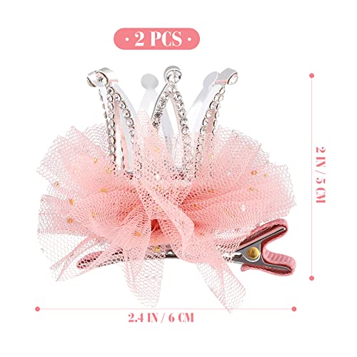 Bestoyard 2Pcs Diamond Crown Hair Pin Princess Flower Mesh Hair Clips Rhinestone Crystal Tiara Hair Barrettes For Kids Party Hair Accessory (Pink) #TOP5