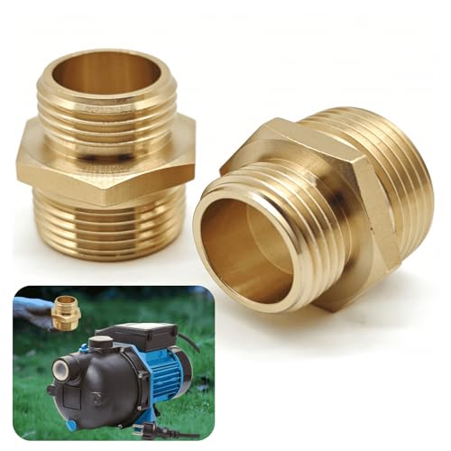 SARANICE 1 NPT Male x 3/4 GHT Male Garden Hose Adapter Male Hose Connector No Leak Brass Ght to Npt Adapter Suitable for Shallow Well Pump Garden Hoses Water Hoses Outdoor Pipes(2 Pack)