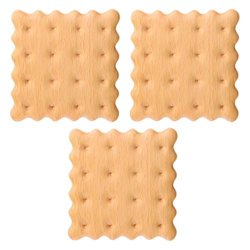 Hemobllo Dessous de Tasse en Bois Forme Biscuit 3pcs Coussins Résistants la Chaleur pour Protection de Table Décorative en Restaurant