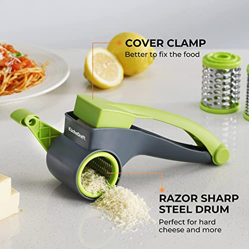 Kuchecraft Cheese Grater With Handle, Kitchen Parmesan Cheese Grater With 2 Stainless Steel Drums, Rotary Cheese Grater Handheld For Grating And Shredding Hard Cheese, Chocolate, Nuts #TOP4
