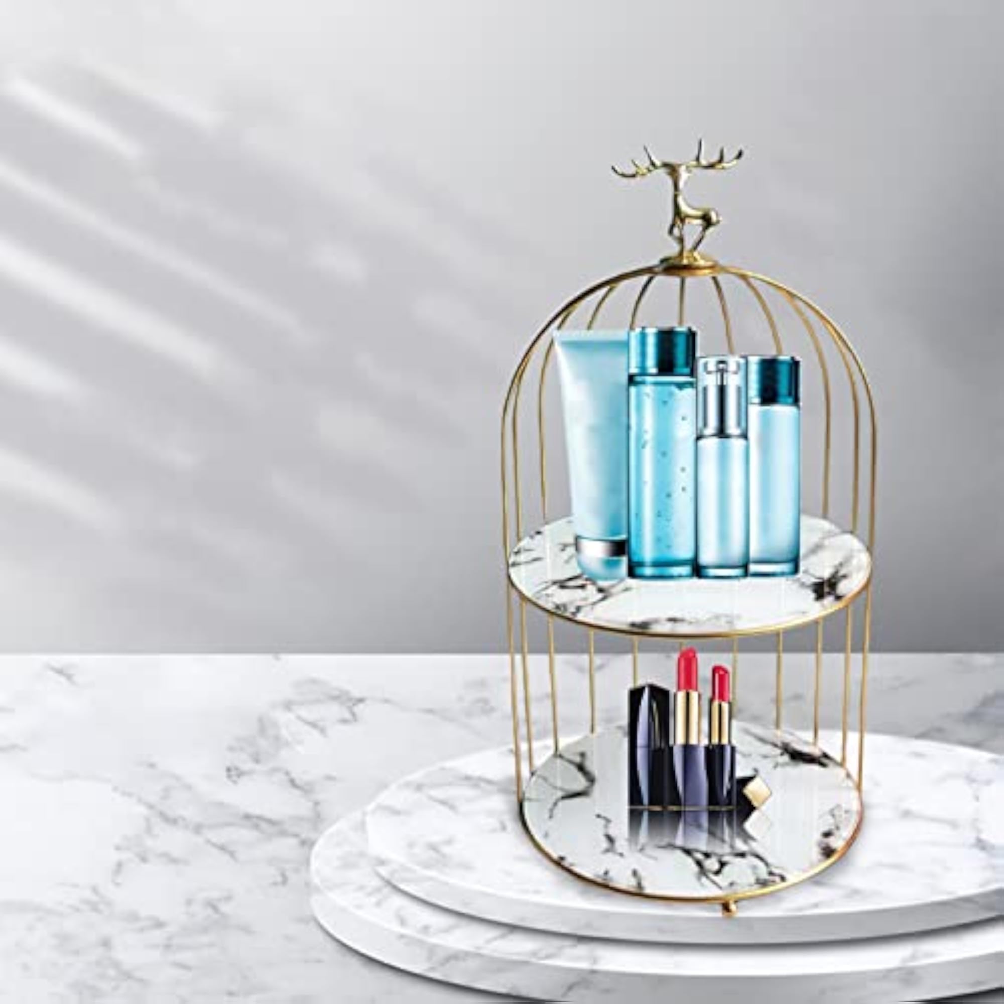 Bird Cage Makeup Organizer, 2 Tier Cosmetic Storage Rack